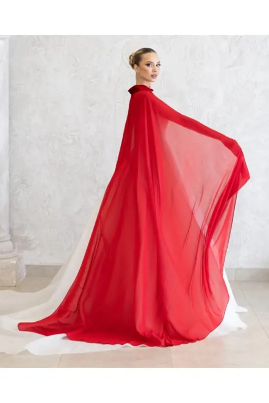 RED CHIFFON KAFTAN-BRIDE'S TOP DRESS-BINDALLI-CHIFFON KAFTAN-RED HENNA DRESS - 6