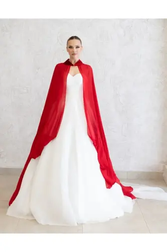 RED CHIFFON KAFTAN-BRIDE'S TOP DRESS-BINDALLI-CHIFFON KAFTAN-RED HENNA DRESS - 7