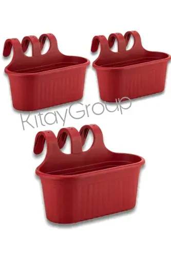 Red Chubby Hanging Balcony Pot 6.5 lt 3-Piece Set-RED - 1