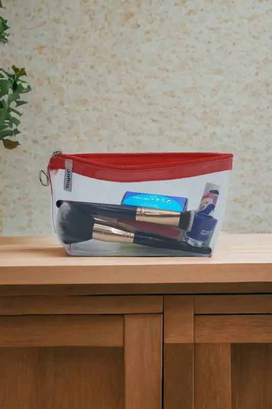 Red Color, Transparent Triangle Makeup Bag-Red_Transparent - 1