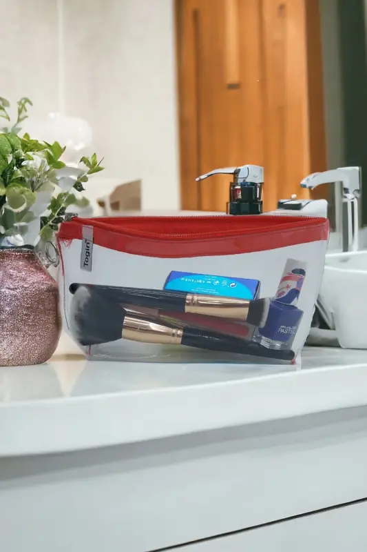 Red Color, Transparent Triangle Makeup Bag-Red_Transparent - 2