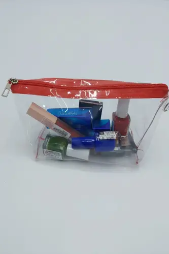 Red Color, Transparent Triangle Makeup Bag-Red_Transparent - 4