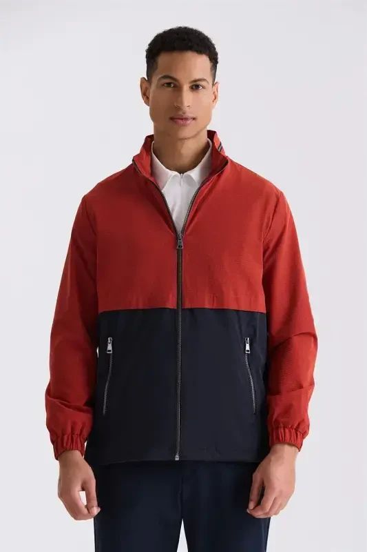 Red Comfort Fit Mandarin Collar Seasonal Jacket - Modazone