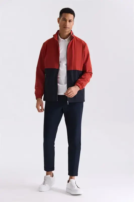 Red Comfort Fit Mandarin Collar Seasonal Jacket - 2