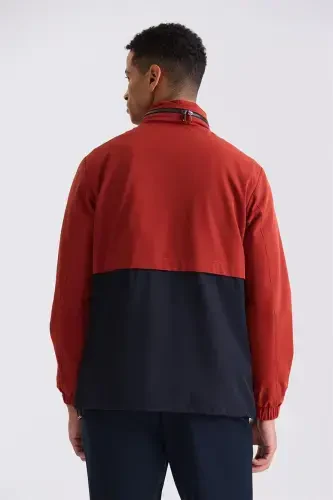 Red Comfort Fit Mandarin Collar Seasonal Jacket - 4