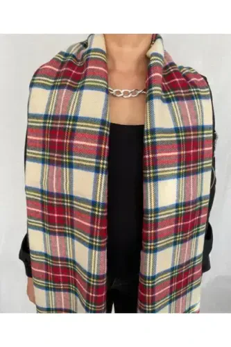 Red Cream Scottish Scarf-Red - 4