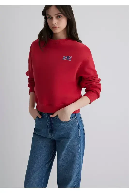 Red Crop Sweatshirt with Logo Print 1611601-70936 - 1