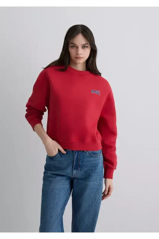 Red Crop Sweatshirt with Logo Print 1611601-70936 - 2