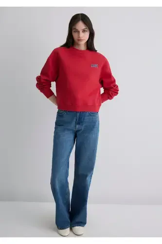 Red Crop Sweatshirt with Logo Print 1611601-70936 - 3