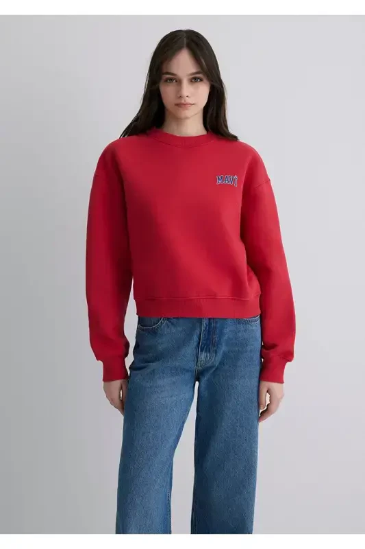 Red Crop Sweatshirt with Logo Print 1611601-70936 - 4