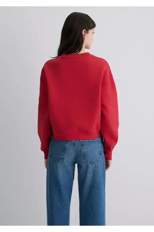 Red Crop Sweatshirt with Logo Print 1611601-70936 - 5