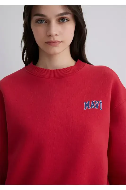 Red Crop Sweatshirt with Logo Print 1611601-70936 - 6