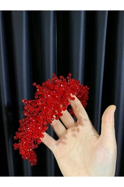 Red Crystal Beaded Bridal Wedding Henna Engagement Crown - GENEL MARKALAR (1)