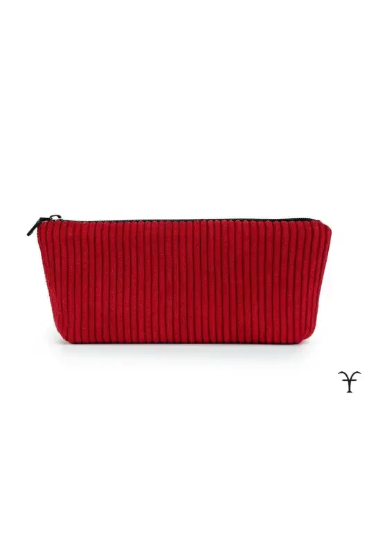 Red Elegant Handmade Thick Corduroy Velvet Makeup Bag-Red - 3
