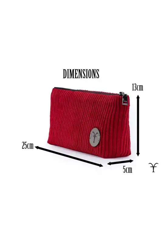 Red Elegant Handmade Thick Corduroy Velvet Makeup Bag-Red - 4