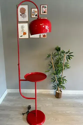 Red Floor Lamp Movable Head With Shelf Modern Decorative Metal Living Room Study Room Lamp-Red - 1