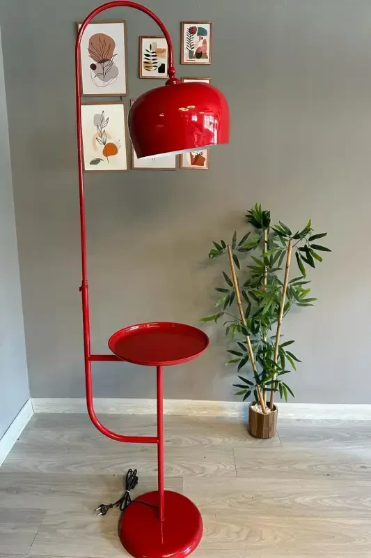 Red Floor Lamp Movable Head With Shelf Modern Decorative Metal Living Room Study Room Lamp-Red - 1