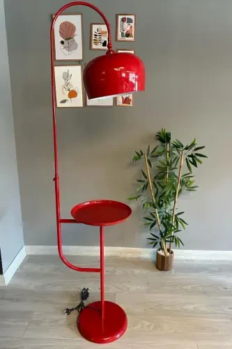Red Floor Lamp Movable Head With Shelf Modern Decorative Metal Living Room Study Room Lamp-Red - BAMYUM (1)