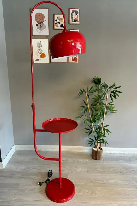 Red Floor Lamp Movable Head With Shelf Modern Decorative Metal Living Room Study Room Lamp-Red - 2