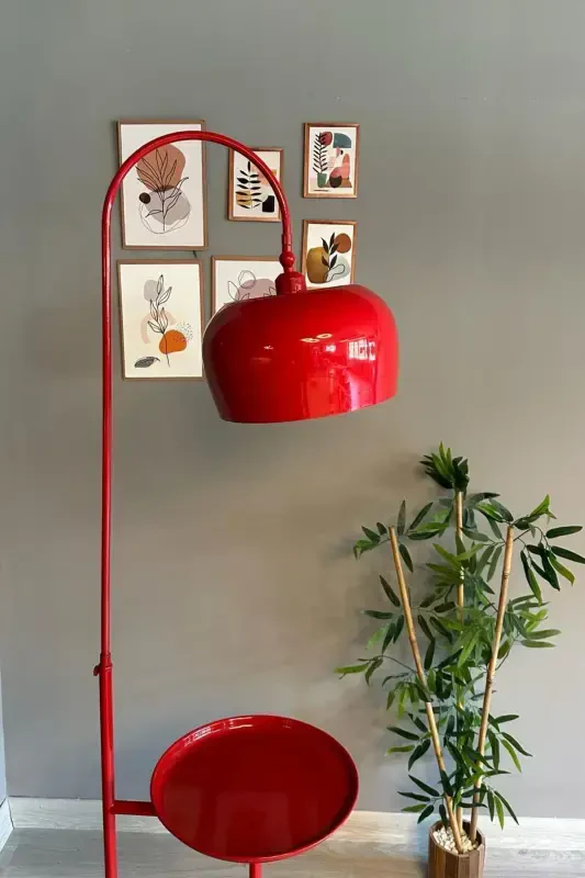 Red Floor Lamp Movable Head With Shelf Modern Decorative Metal Living Room Study Room Lamp-Red - 3