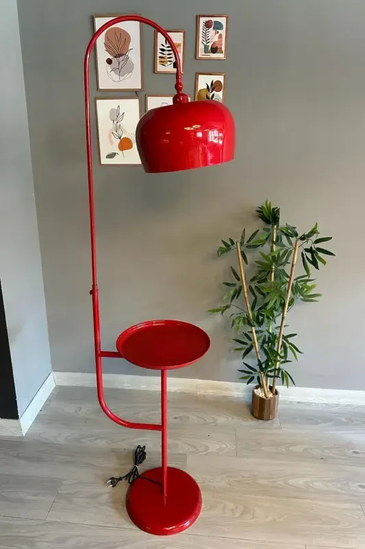 Red Floor Lamp Movable Head With Shelf Modern Decorative Metal Living Room Study Room Lamp-Red - 4