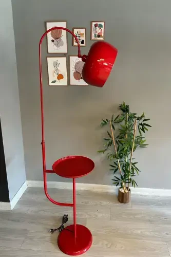 Red Floor Lamp Movable Head With Shelf Modern Decorative Metal Living Room Study Room Lamp-Red - 5