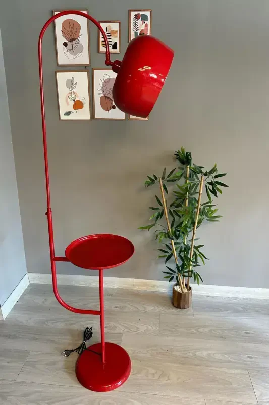 Red Floor Lamp Movable Head With Shelf Modern Decorative Metal Living Room Study Room Lamp-Red - 7