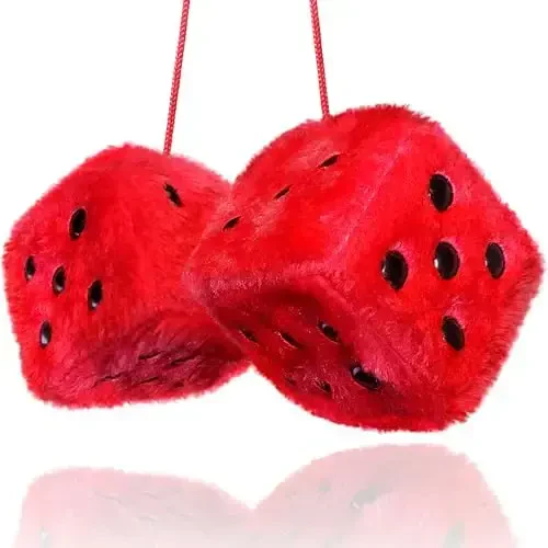 Red Fuzzy Dice for Car - Rear View Mirror Plush Cute Car Accessories for Interior - Auto Rearrview Hanging Ornament Decorations - Cool Classic Retro 1970s Aesthetic Automotive Decor - Red and Black - RED