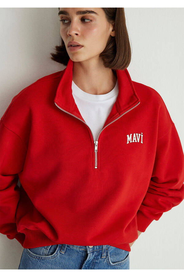 Red Half-Zip Sweatshirt with Logo Print 1s10179-86417 - 25