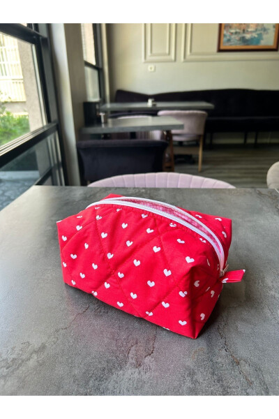 Red Heart Pattern Makeup Bag - Large Size - 5