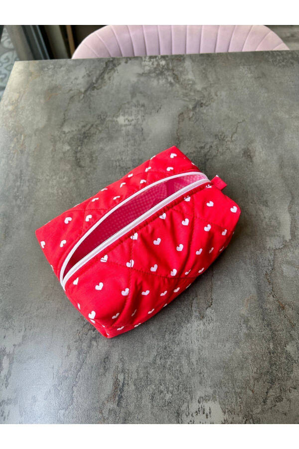 Red Heart Pattern Makeup Bag - Large Size - 6