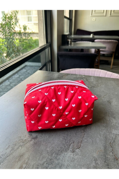 Red Heart Pattern Makeup Bag - Large Size - 3