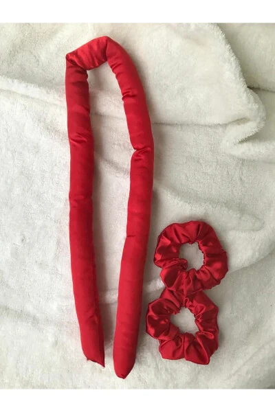 Red Heatless Hair Styling Hair Scrunchie Silk Satin Clip Set - FASHIONSBUTIK