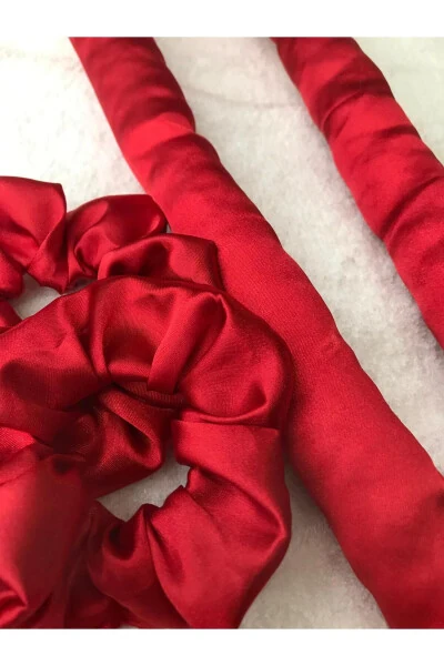 Red Heatless Hair Styling Hair Scrunchie Silk Satin Clip Set - FASHIONSBUTIK (1)