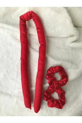 Red Heatless Hair Styling Hair Scrunchie Silk Satin Clip Set 