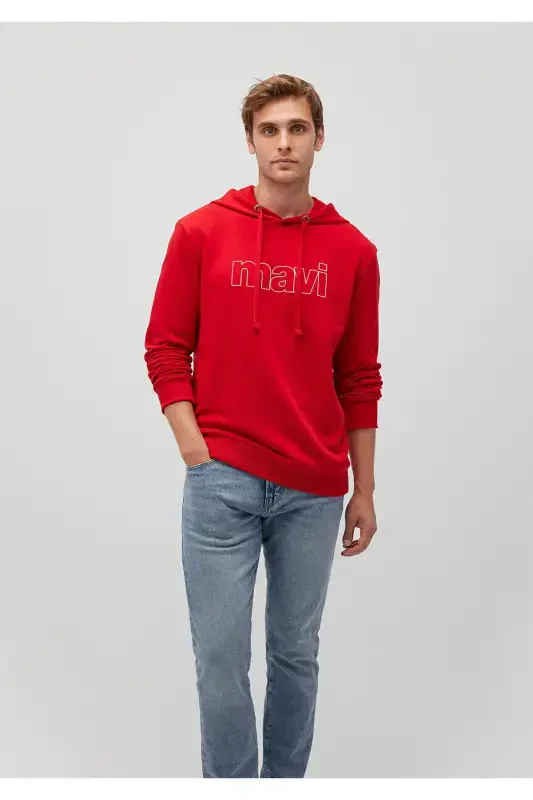 Red Hooded Sweatshirt with Logo Print 065606-82054 - MAVI