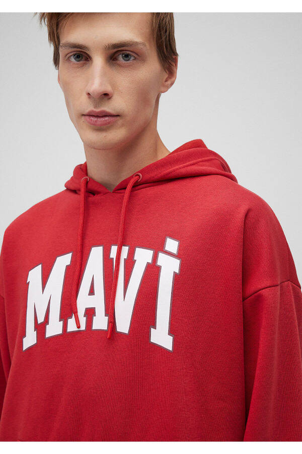 Red Hooded Sweatshirt with Logo Print 067149-86417 - 5