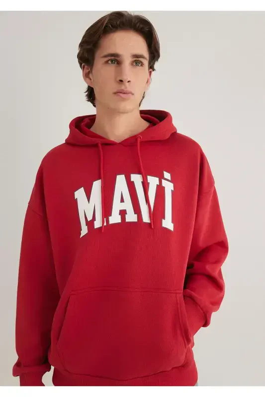 Red Hooded Sweatshirt with Logo Print 067149-86417 - 2