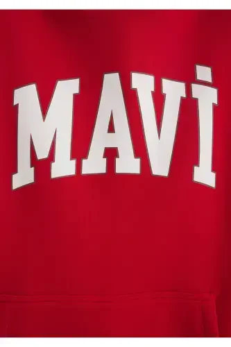 Red Hooded Sweatshirt with Logo Print 1600361-86417 - 6