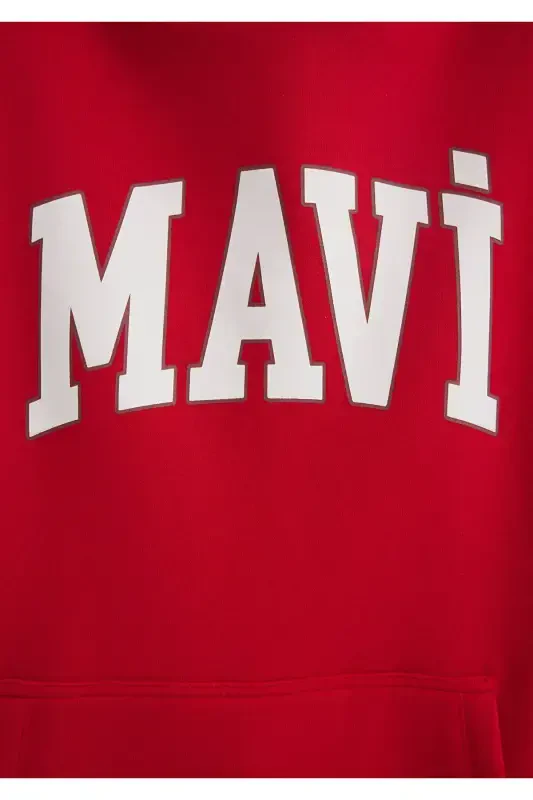 Red Hooded Sweatshirt with Logo Print 1600361-86417 - 6