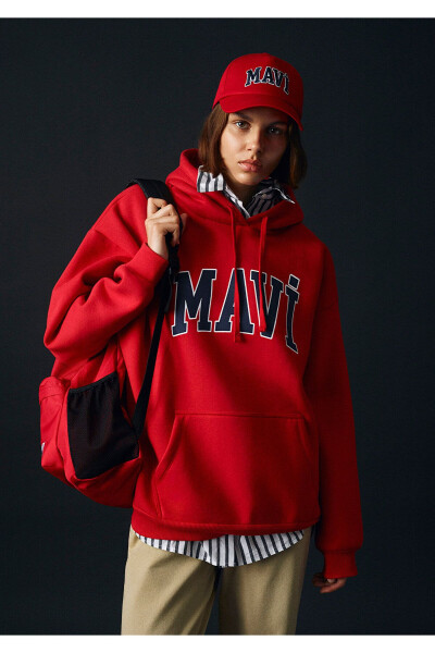 Red Hooded Sweatshirt with Logo Print Oversize/Wide Cut 1600361-82054 - 13