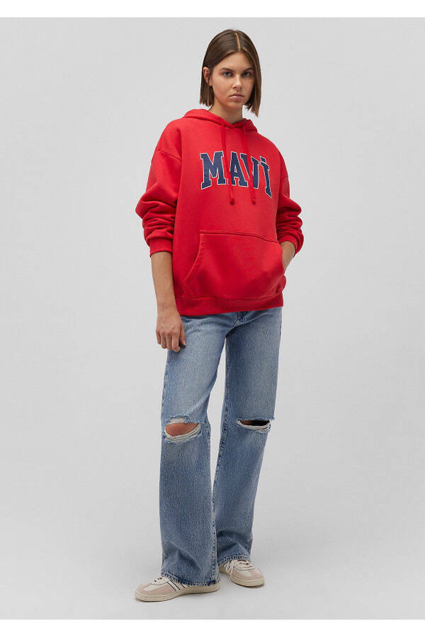 Red Hooded Sweatshirt with Logo Print Oversize/Wide Cut 1600361-82054 - 8