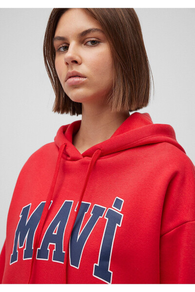 Red Hooded Sweatshirt with Logo Print Oversize/Wide Cut 1600361-82054 - 11