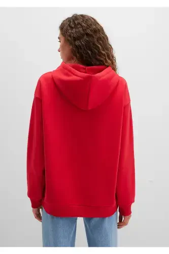 Red Hooded Sweatshirt with Logo Print Oversize/Wide Cut 1600361-82054 - 5