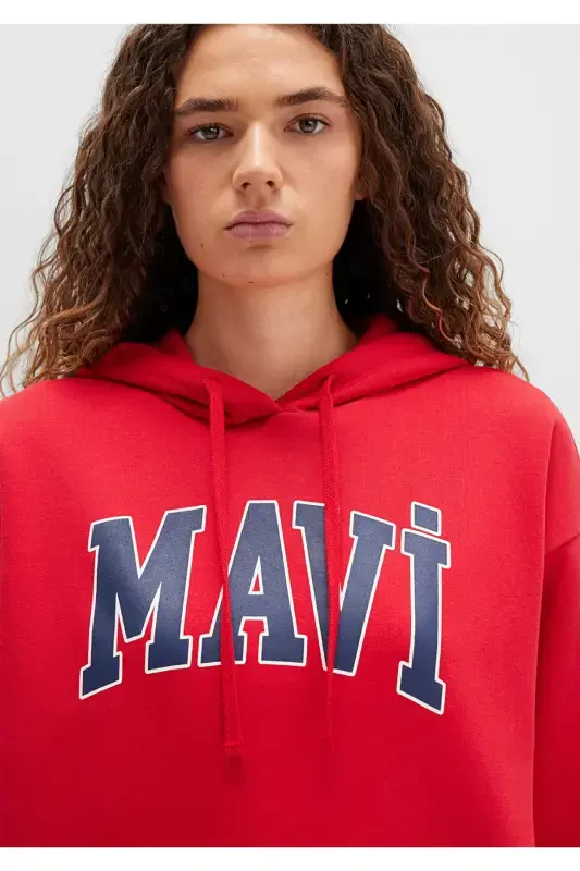 Red Hooded Sweatshirt with Logo Print Oversize/Wide Cut 1600361-82054 - 6
