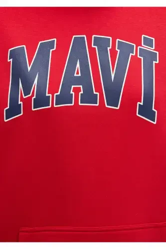 Red Hooded Sweatshirt with Logo Print Oversize/Wide Cut 1600361-82054 - 7