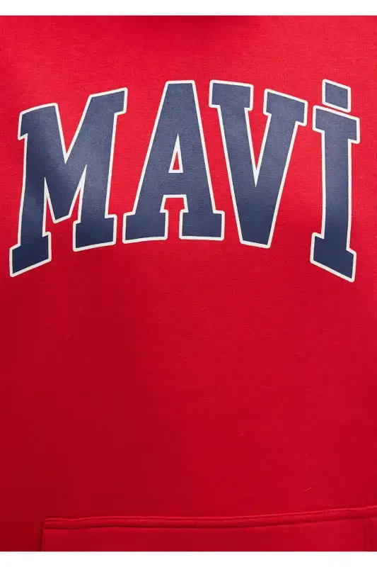 Red Hooded Sweatshirt with Logo Print Oversize/Wide Cut 1600361-82054 - 7