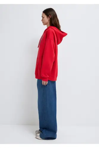 Red Hooded Sweatshirt with Logo Print Oversize/Wide Cut 1600361-82054 - 4