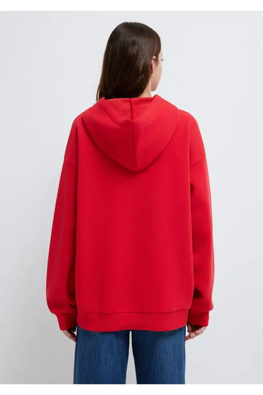 Red Hooded Sweatshirt with Logo Print Oversize/Wide Cut 1600361-82054 - 5