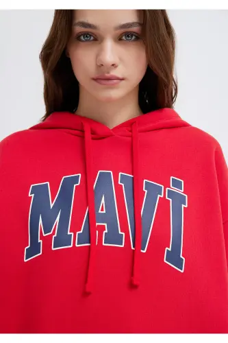 Red Hooded Sweatshirt with Logo Print Oversize/Wide Cut 1600361-82054 - 6